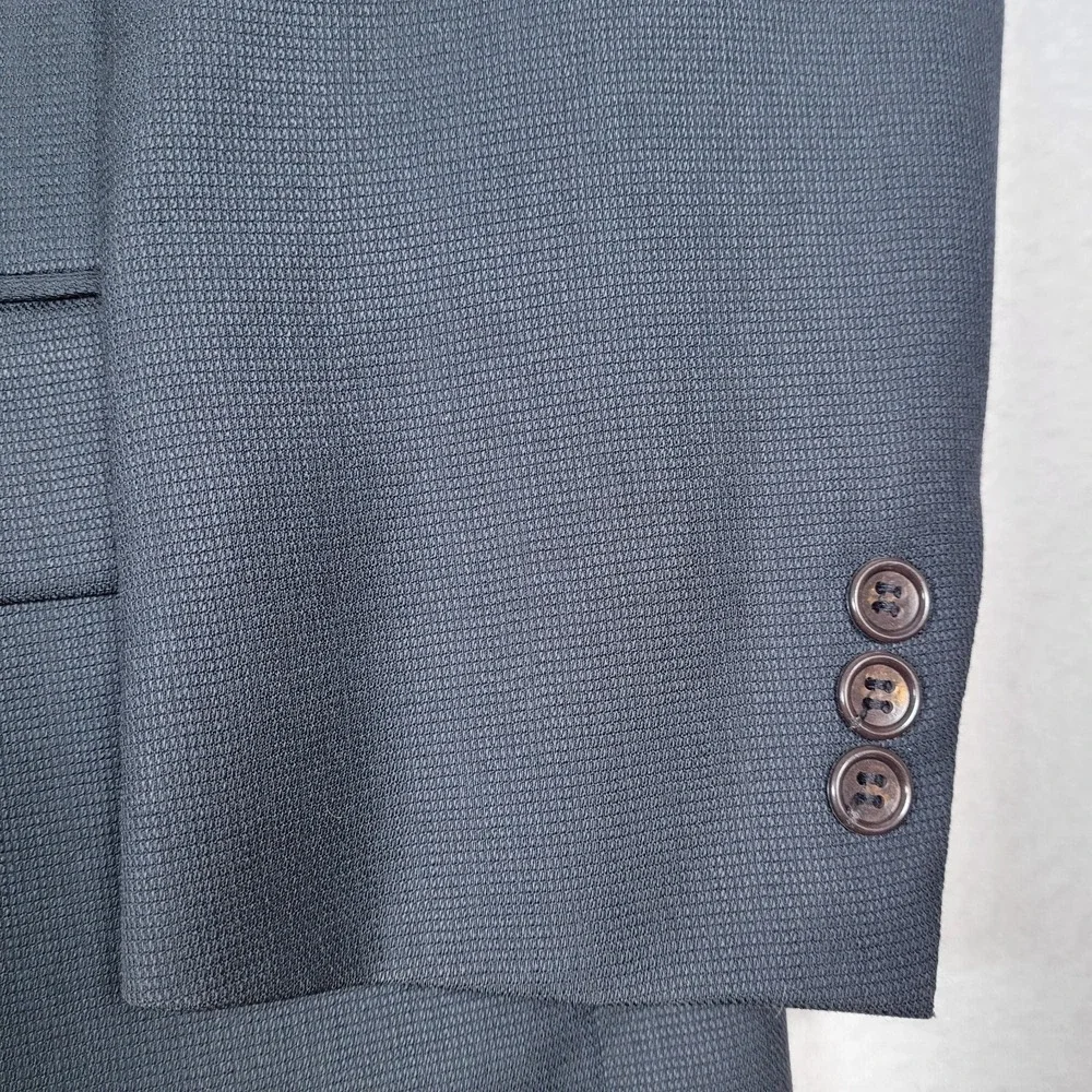 Pronto Uomo 100% Worsted Wool Blazer 40 Tall Blue Black 2 Button Made‎ in Canada